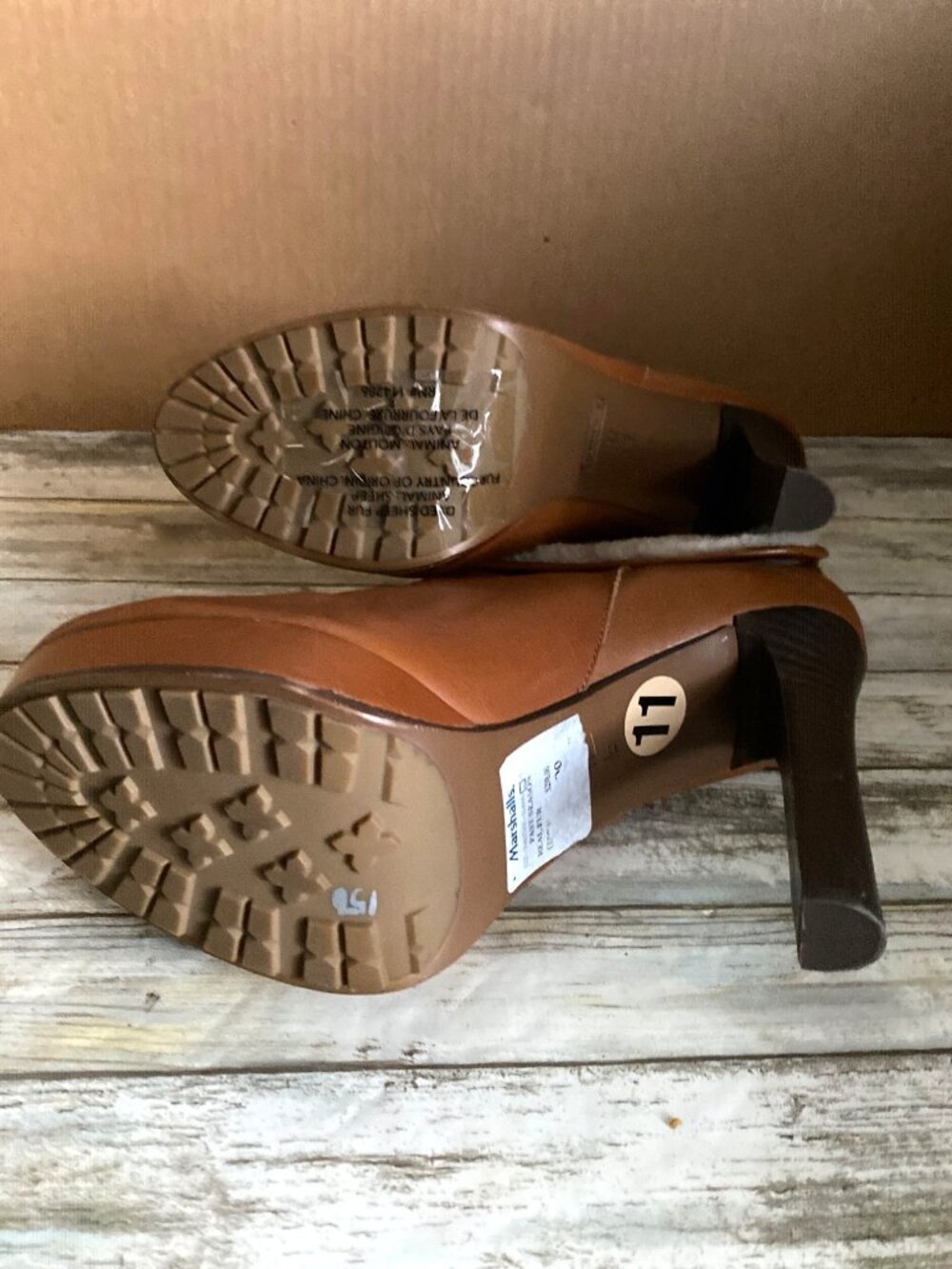 Coach Apple A7019 Leather Shearling Platform Ankle Boots Tan Size 11B - Picture 8 of 14